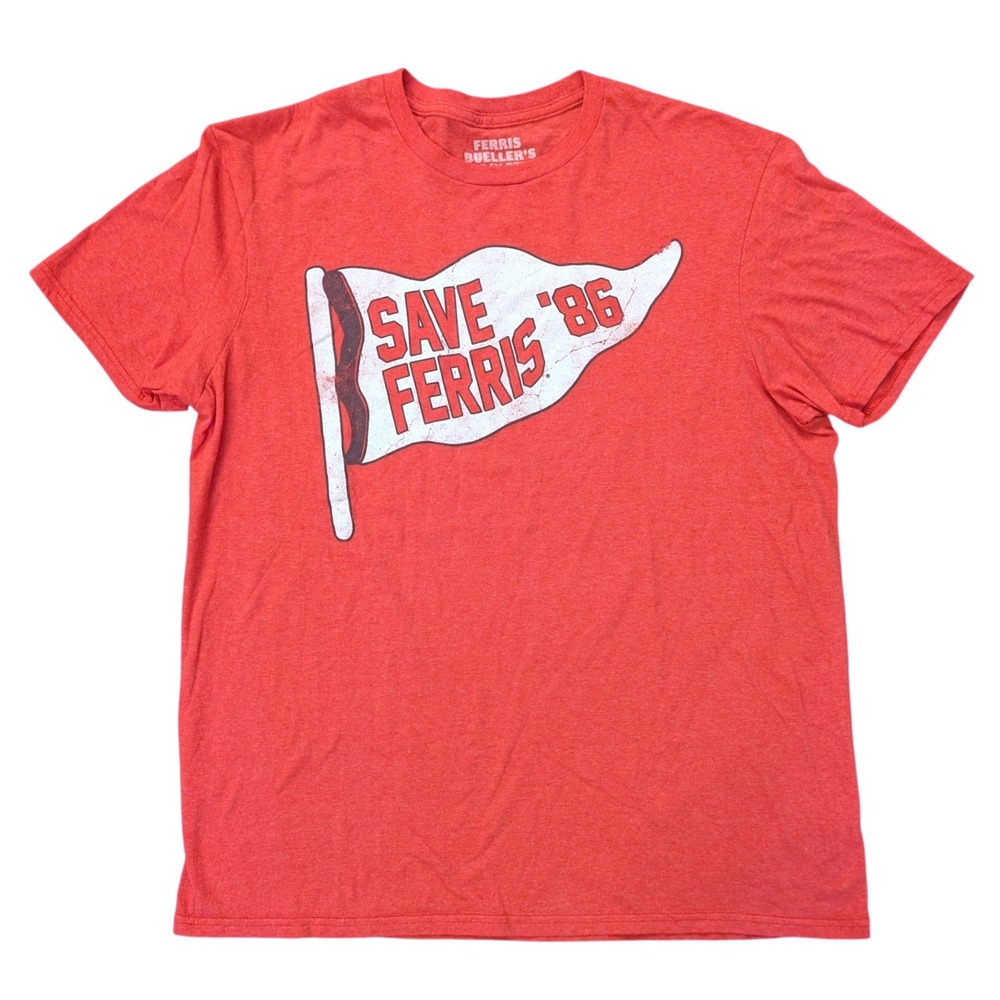 Ferris Buellers Day Off Mens Red Save Ferris 86 Graphic T-Shirt Large Movie Tee
